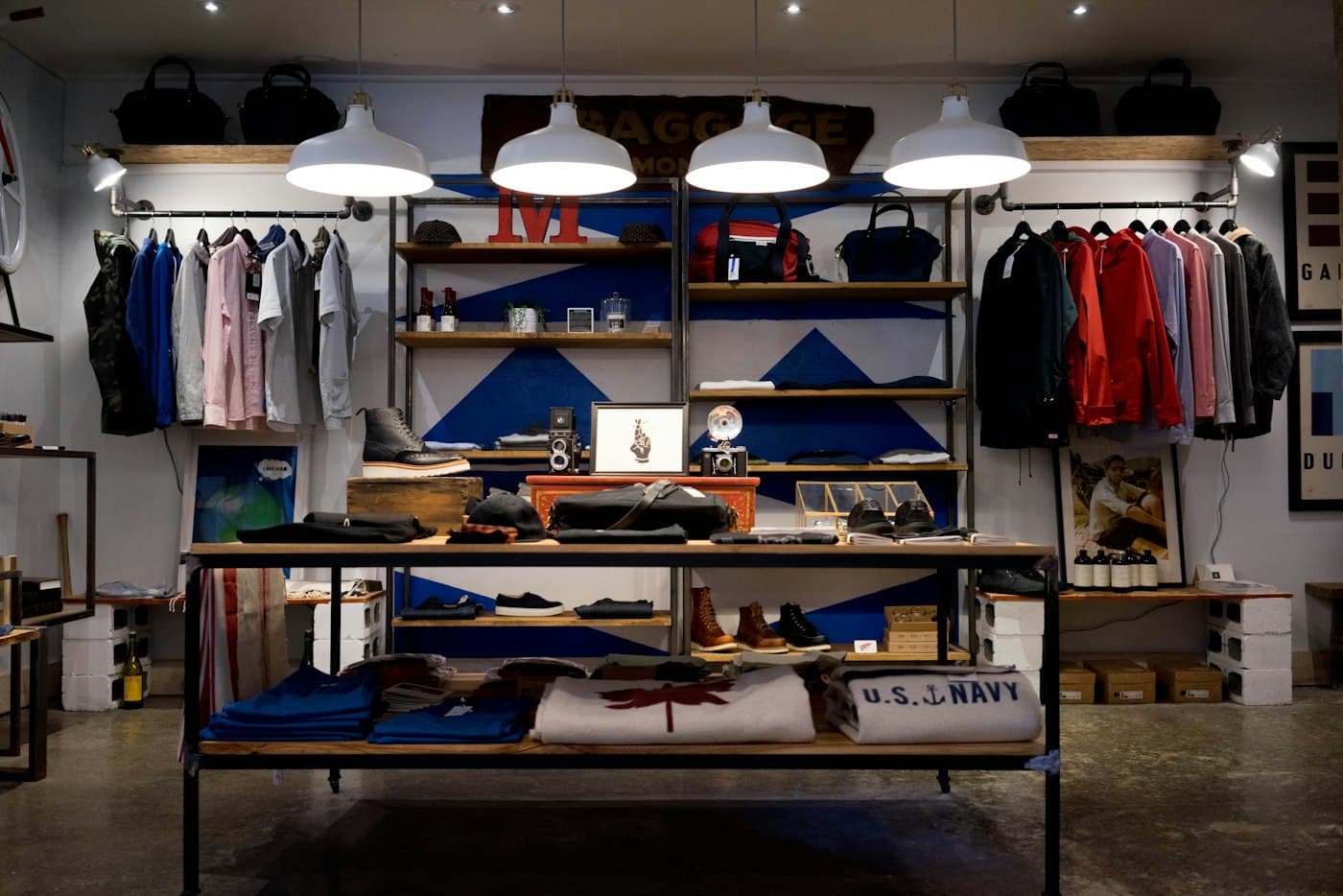 Retail shop interior with stocked shelves